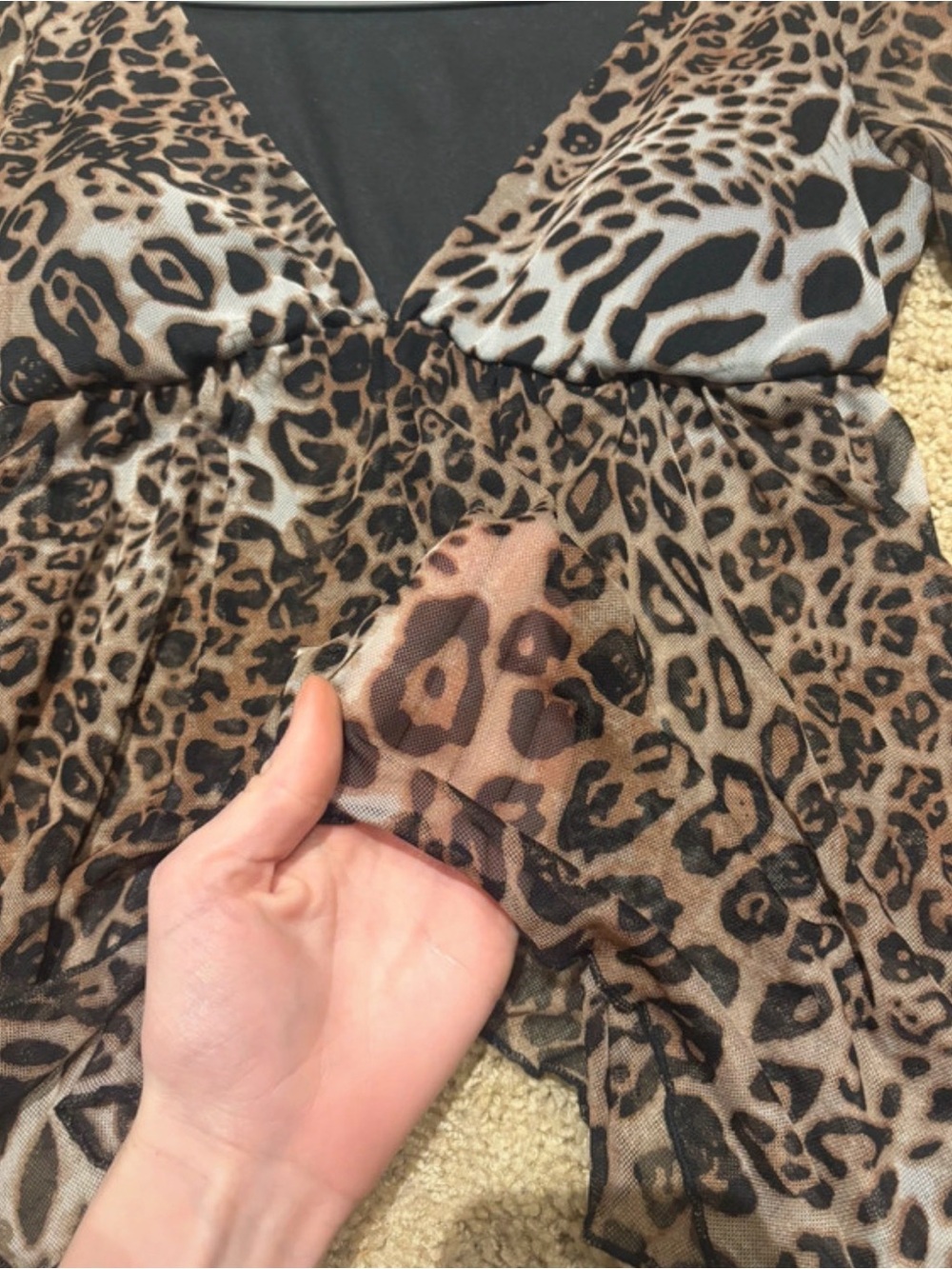 Leopard Print Mesh Blouse - Brown/Black
